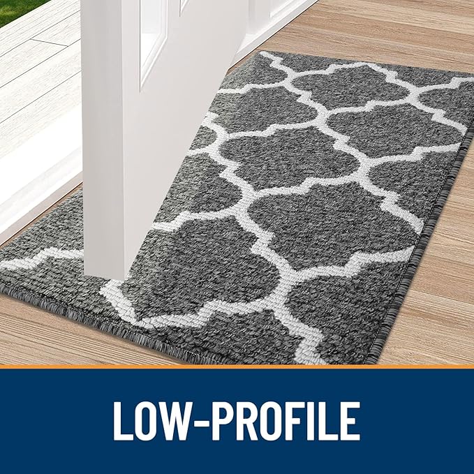 OLANLY Indoor Door Mat, 30x17, Non-Slip Absorbent Resist Dirt Entrance Mat, Washable Low-Profile Inside Floor Doormats for Entryway, Black
