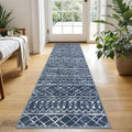 KUTA Boho Kitchen Rugs 2x5 ft Navy Blue Moroccan Washable Runner Rug Non-Slip Vintage Hallway Runners Ultra Soft Distressed Geometric Floor Carpet for Bedroom Laundry Living Room