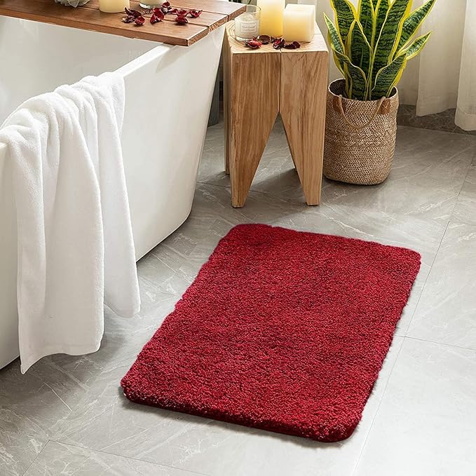 MIULEE Christmas Red Extra Thick Non Slip Bathroom Rug Shaggy Soft Bath Mat Plush Microfiber Absorbent Water for Shower Tub Machine Washable (24x70 Inches)