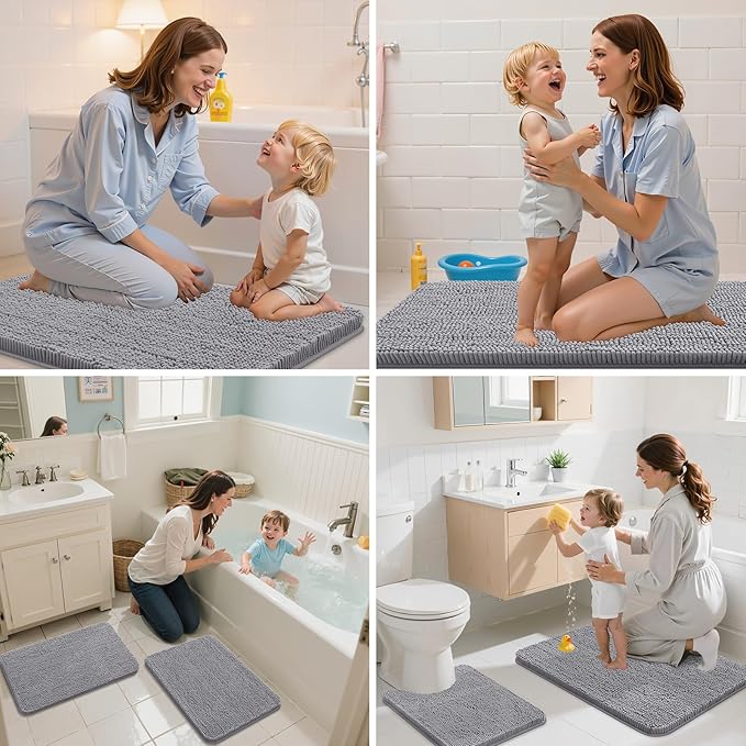 Arotive Bathroom Rugs 47x20, Extra Soft Absorbent Shaggy Chenille Bath Rugs, Machine Washable Rubber Backing Non-Slip Bath Mats for Bathroom Floor Tub and Shower, Home Decor Accessories, Grey
