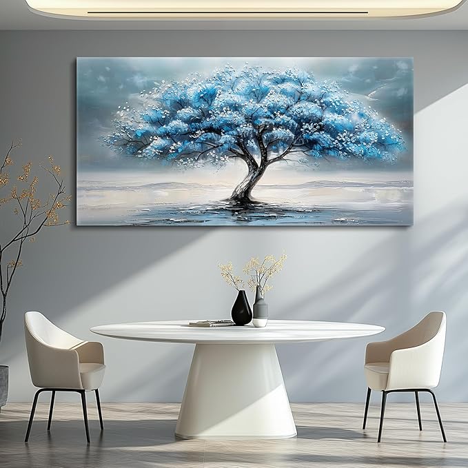 FUHAIHUA Large Wall Decor For Living Room Canvas Wall Art For Bedroom Office Decorations Blue Tree Paintings Abstract Wall Pictures Artworks ReadyTo Hang Framed Mural Home Decor Posters Art 60"X30"