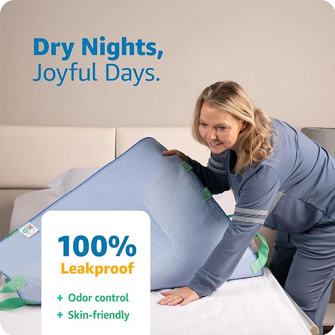 Improvia Positioning Bed Pad, with 8 Reinforced Handles, Quick-Drying, Washable, Waterproof, for Lifting, Turning, Transfering, Elderly and Incontinence Patients (Green, 34" x 52" - Pack of 1)