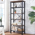 HOMBAZAAR 6 Tier Bookshelf,Grey Industrial Book Shelf,Engineered Wood and Metal Deep Bookshelves,Low Shelf Bookcase for Living Room,Office,Bedroom and Kitchen