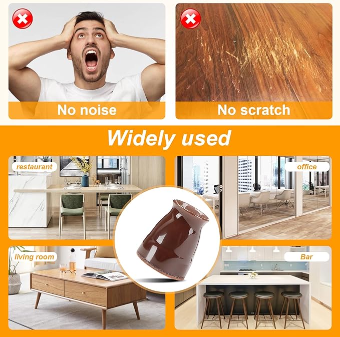 CHUNZEXI 24 Pack Extra Small Chair Leg Floor Protectors for Hardwood Floors, Silicone Felt Covers Pads Caps, Protect Wood Furniture Feet Floors Noise Reduce and Scratch (Universal X-Small & Brown)