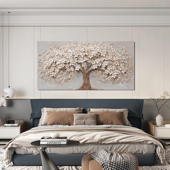 Canvas Wall Art Decor Botanical Wall Art Pictures for Living Room Canvas Art Wall Decor Tree of Life Wall Art Decor Modern Large White Wall Art Prints Artwork for Walls Bedroom Office Decor 24" X 48"