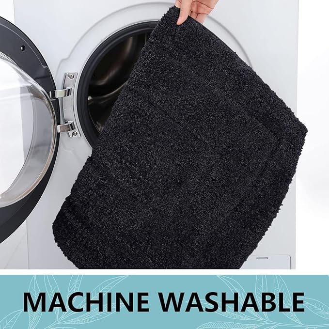 Buganda Bathroom Rugs, 47" x 20", Soft and Absorbent Microfiber Bath Rugs, Non-Slip Shaggy Shower Carpet, Machine Wash Dry Bath Mats for Bathroom Floor, Tub and Shower, Black