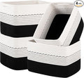 4 Pack Storage Baskets for Organizing, 13"X9"X7.87", Decorative Cotton Rope Baskets with Wave-Patterned Embroidery for Shelves, Small Woven Basket for Toys, Books and Towels, Black & White