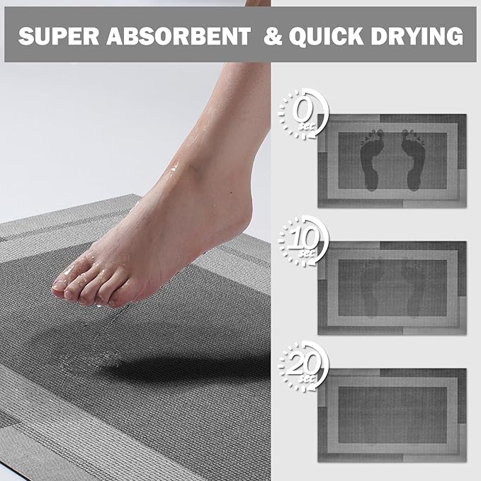 Extra Long Non Slip Bathroom Runner Bath Mat, Rubber Backing Ultra Thin Bath Rug Fit Under Door Quick Dry Super Absorbent Washable Shower Mat for Bathroom Floor Bathtub Sink, Dark Grey 24"x70"