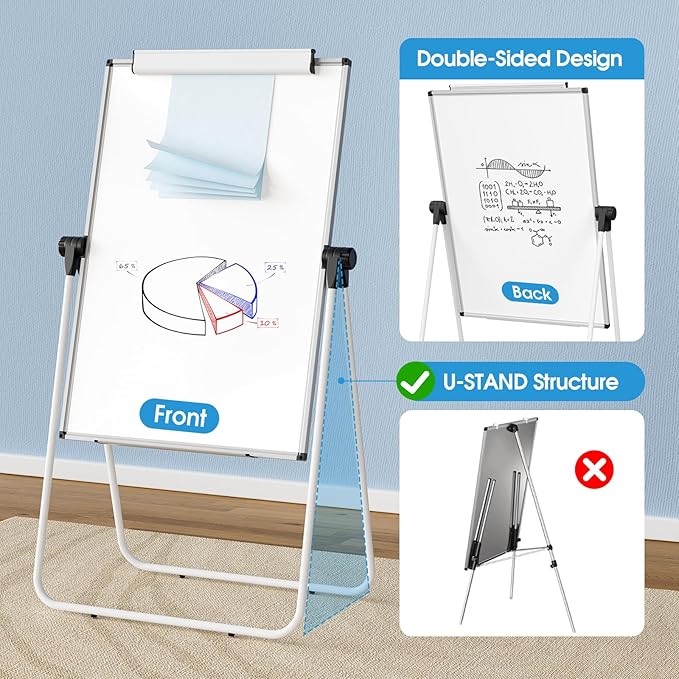 MaxGear Large White Board Easel Stand, 40" x 28" Double Sided Dry Erase Board with Stand, Height Adjustable and 360 Degree Rotation Classroom Easel for School, Home & Office Flip Chart Stand
