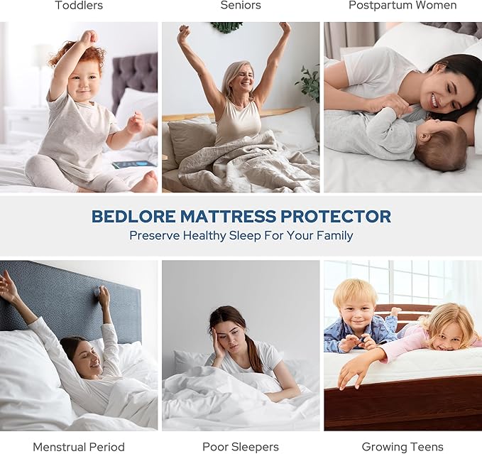BEDLORE 2 Pack Waterproof Mattress Protector, Twin XL Size Mattress Pad with Deep Pocket 6"-15" Depth, Soft Breathable Bed Mattress Cover for Bedroom, College Dorm (Navy Blue)