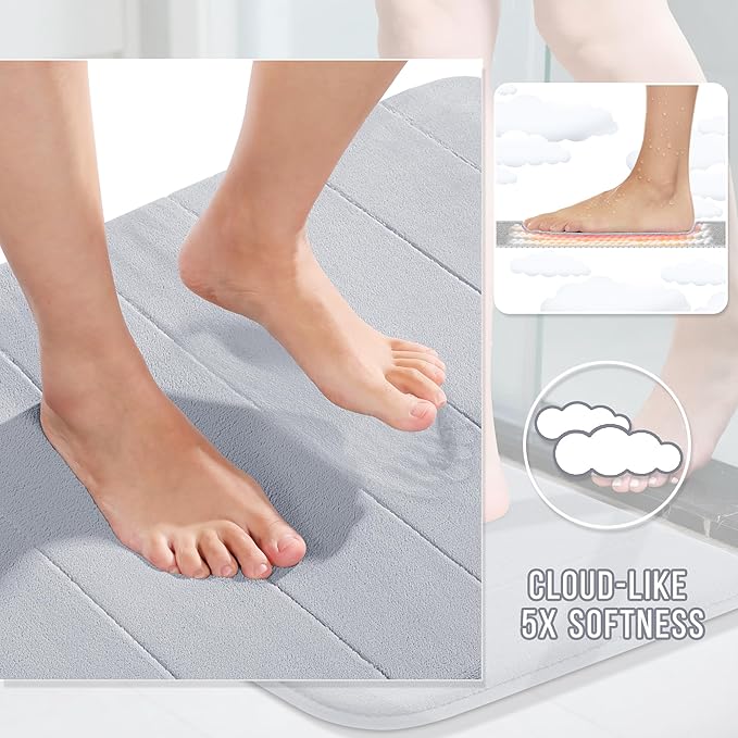 Yimobra Memory Foam Toilet Bath Mat U-Shaped, Commode Contour Rug, Soft and Comfortable, Super Water Absorbent, Non-Slip, Thick, Machine Wash Bathroom Commode Contour Rug, 24 X 20 Inches, Silver