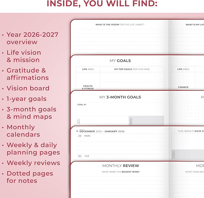 Clever Fox Dated Planner Premium 2026 – Weekly Agenda for Planning & Time Management –Notebook with Habit Tracker & To-do List (Red)