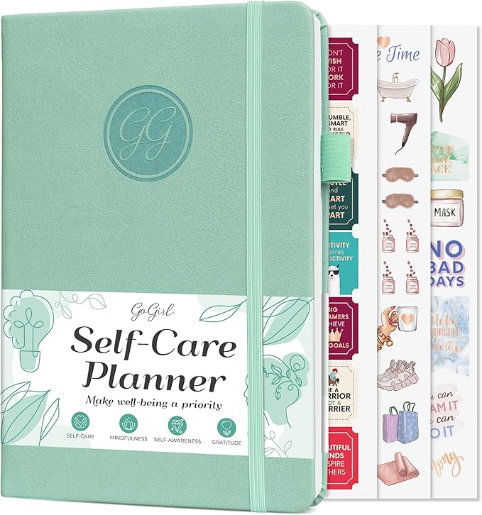 GoGirl Self-care Journal – Daily Mental Health Notebook with Mood & Wellness Trackers – Personal Development, Meditation & Reflection Journal for Women – Hardcover, Lasts 3 Months (Mint Cream)