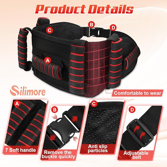 Gait Belt for Seniors with Handles, Gate Belts Medical for Elderly Physical Therapy Transfer Belt for Lifting Seniors,Patients,Disabled (Red)