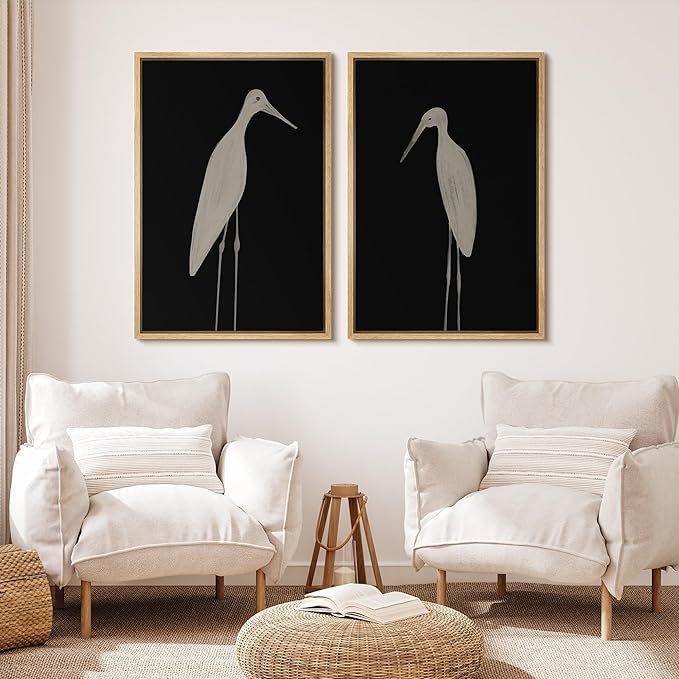 MUDECOR Framed Canvas Print Wall Art Minimalist Crane Silhouettes Illustrations Modern Art Decorative Bohemian Colorful for Living Room, Bedroom, Office - 24"x36"x2 Natural