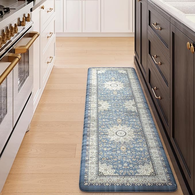 Collive Kitchen Rugs Anti Fatigue, Cushioned Kitchen Floor Mats Waterproof, Non Skid Comfort Standing Mats for Office, Sink, Laundry, 17”x59”, Blue
