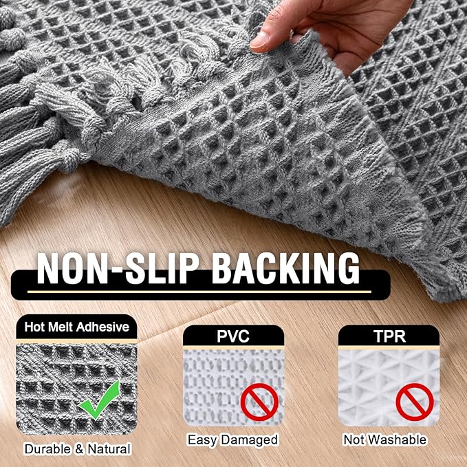 H.VERSAILTEX Waffle Bath Runner Rug Long Bath Mat Super Absorbent Boho Bath Rugs Non Slip Bath Runner for Bathroom Floor Machine Washable Dry Fast Bathroom Rugs with Tassels, 24" x 60", Dove