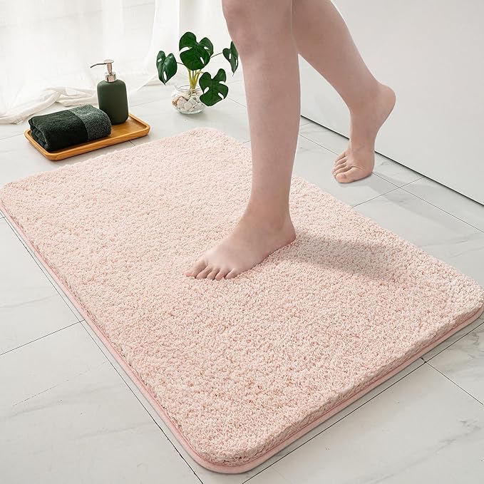 MIULEE Pink Bathroom Rug - Cute Absorbent Bath Mat Made of Thick Fluffy Microsiber for Bathroom Floor, Tub or Entryway, Non Slip Rubber Backside for Extra Safety, Machine Washable - Blush, 20''x30''