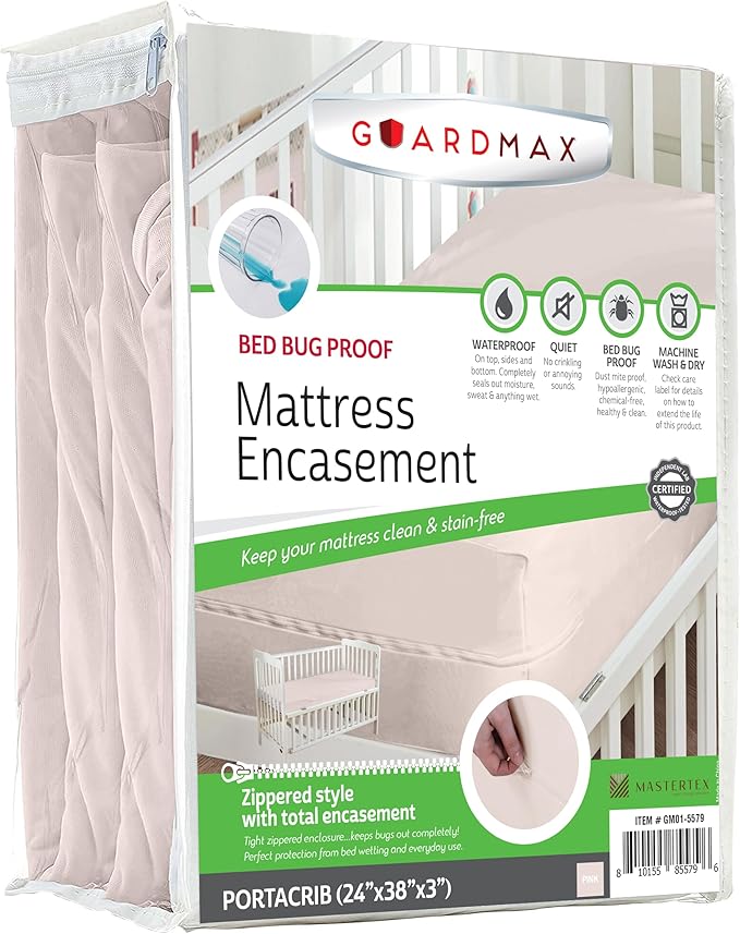 Guardmax Jersey Knitted Mini Crib Size Zippered Mattress Encasement - Waterproof & Bed Bug Proof Mattress Protector - Comfortable, Soft, and Noiseless Zippered Bedding - Dust Mite Proof (24 x 38 x 3)