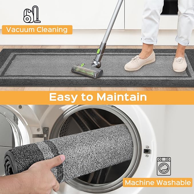 Kitchen Rugs 24" x 84", Non-Slip Machine Washable Kitchen Runner Rugs Floor Mats, Absorbent Comfort Standing Mats for Kitchen, Sink, Laundry and Hallway, Rolled Packaging, Light Grey & Dark Grey