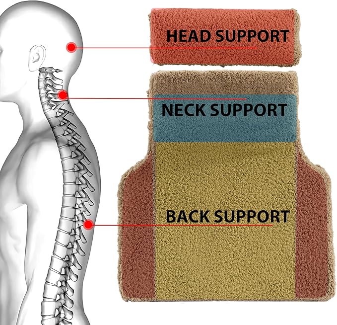 HOMBYS Sherpa Fleece Lumbar Support Pillow with Headrest for Recliner,Memory Foam Recliner Chair Cushion for Back Pain,Big High Back Support for Recliner with Chair Headrest for Elderly (Khaki)