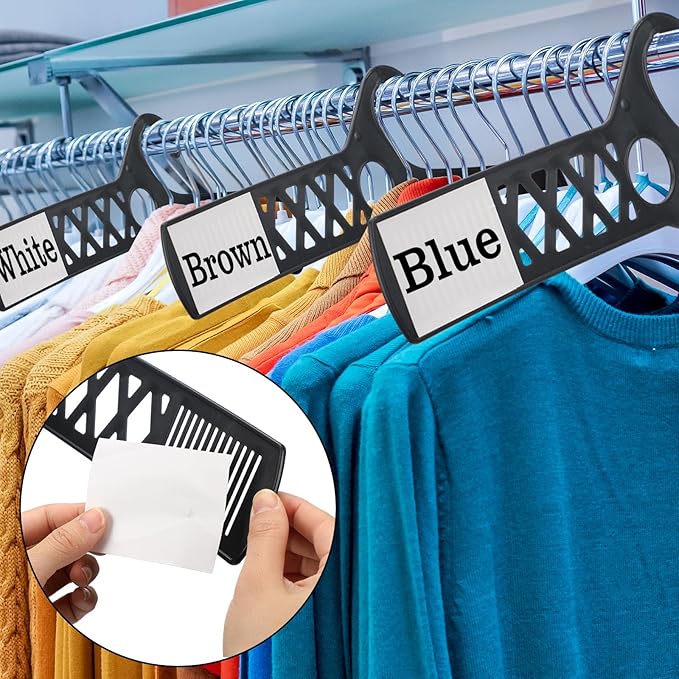 25 Pcs Large Closet Dividers and 50 Pcs White Blank Cards 18 Inch Clothing Rack Size Dividers for Hanging Clothes, Black Garment Rack Tag for Clothes Organization