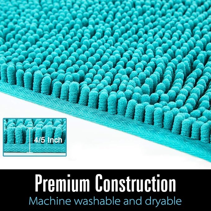 LOCHAS Luxury Bathroom Rug Shaggy Bath Mat 24 x 70 Inch, Washable Non Slip Bath Rugs for Bathroom Shower, Soft Plush Chenille Absorbent Carpets Mats, Teal Blue
