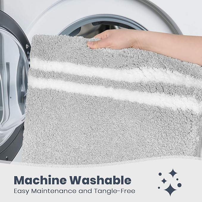 PURRUGS Bathroom Rug Non-Slip Machine Washable 30" x 60", Super Absorbent and Quick Dry Shaggy Microfiber Bath Mat, Extra Soft and Plush Bath Rug for Bathtub, Shower and Sink, Light Grey