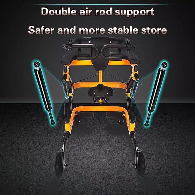 Adjustable Medical Walker with Stand-Up Support, Walking Frame, Adult Walker, Lower Limb Training, Home Rehabilitation Equipment, Multi-Function Mobility Aid with 4 Wheels (Yellow)