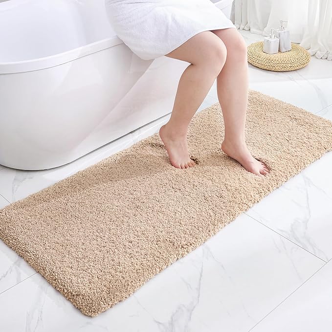 Beige Bathroom Rug 24x48 Non Slip Fluffy Bath Mat for Bathroom Floor Washable Plush Luxury Bath Rug for Tub Soft Shaggy Absorbent Shower Sink Mat