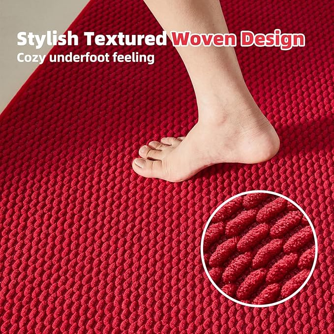 Small Christmas Bathroom Rugs, Non Slip Washable Bath Rugs Super Absorbent Bathroom Rug Thin Quick Dry Low Pile Bath Mats, Red 12"x12"