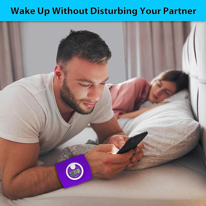 Coolfire - Vibrating Alarm Clock Sweatband, Silent Wake Yourself Up Wristband Vibrating Alarm Watch for Couples, Students, Easy to Set on User-Friendly App, Hearing Impaired, USB Chargeable (Purple)