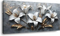 White Flowers Wall Art for Bedroom Canvas Painting Prints Beautiful Floral Gold Leaves Gray Modern Artwork Office Girls Decor