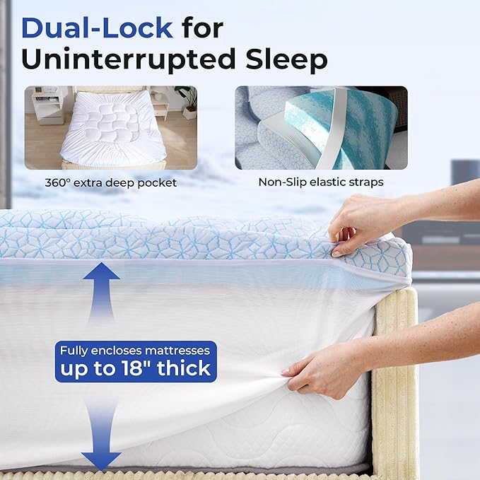 Dual Layer 4 Inch Cooling Memory Foam Mattress Topper Queen Size, 2 Inch Thick Soft Quilted Ice Silk Pillow Top Cover Plus 2 Inch Gel Memory Foam Mattress Pad for Back Pain Relief