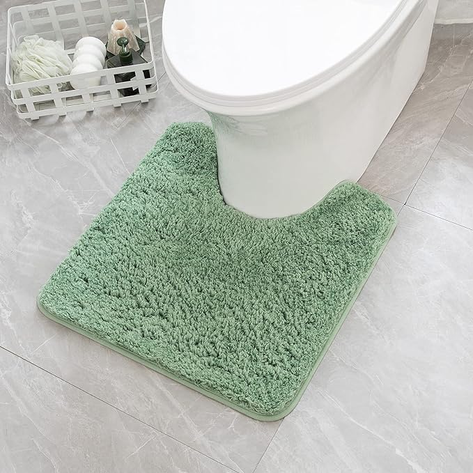 MIULEE Microfiber Toilet Bath Mat U-Shaped Contour Shaggy Rugs Non Slip Extra Thick Soft Absorbent Water for Bathroom Commode Machine Washable(20x20 Inch, Sage Green)