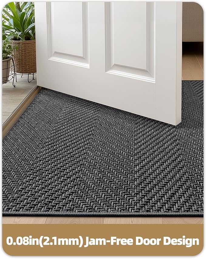 Color&Geometry Ultra Thin Indoor Door Mat 36"x60", Machine Washable Front Door Mat Non Slip, Low Profile Entrance Mat Indoor, Absorbent Carpet for Inside, Entry, Entryway, Dark Grey (FOLD)