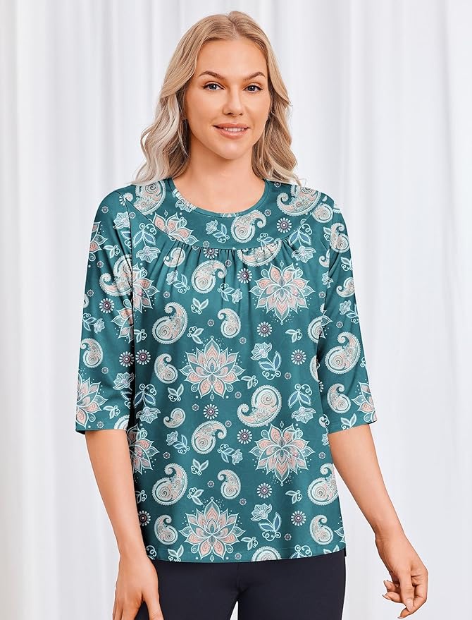 Deyeek Post Shoulder Surgery Shirt for Women Chemo Tear Away Shirt Snap Button 3/4 Sleeve Recovery Adaptive Clothing