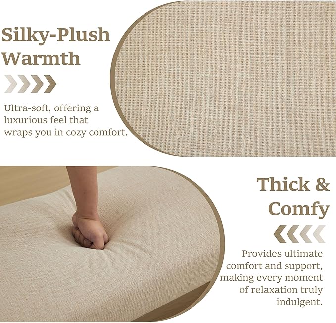 43" Linen End of Bed Bench Upholstered Modern Bedroom Bench for Living Room & Entryway, Easy Assembly, Footrest Ottoman Accent Window Bench with Solid Wood Frame & Curved Arm, Tan