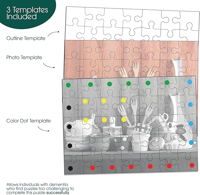 Keeping Busy 35 Piece Kitchen Dementia Puzzles for Seniors | Color Coded with Templates Easy Puzzles for Dementia Patients Gifts for Elderly Women in Nursing Home & Men Gift for Nursing Home Residents