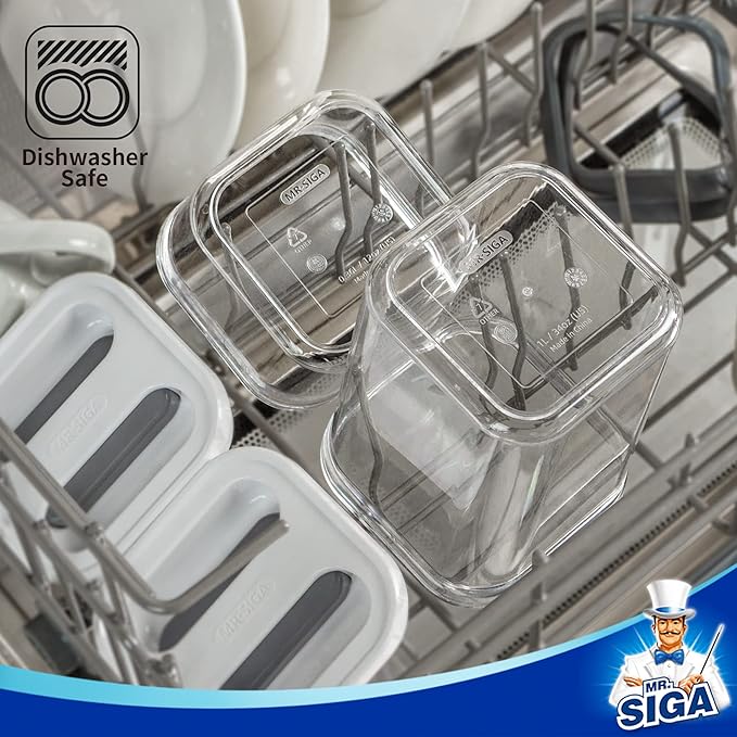 MR.SIGA 4 Pack Airtight Food Storage Container Set, BPA Free Kitchen Pantry Organization Canisters, One-handed Airtight Cereal Snack Candy Storage Containers, 360ml / 12.2oz, Small, White