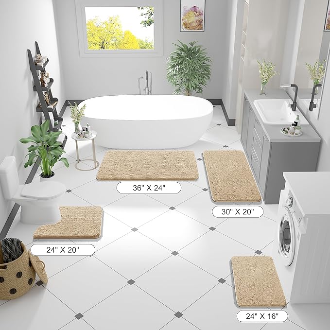 OLANLY Bathroom Rugs 47x32, Extra Soft Absorbent Chenille Bath Rugs, Rubber Backing Quick Dry, Machine Washable Bath Mats for Bathroom Floor, Tub and Shower, Home Decor Accessories, Beige