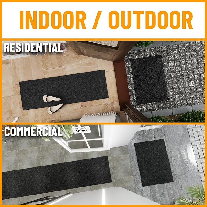 Ottomanson Commercial Scrape Rib Entry Mat – Heavy Duty Ribbed Floor Mat for High Traffic – Non Slip Rubber Back, Waterproof – Indoor Outdoor Use for Offices, Schools, Lobbies, 2'7" x 34', Black