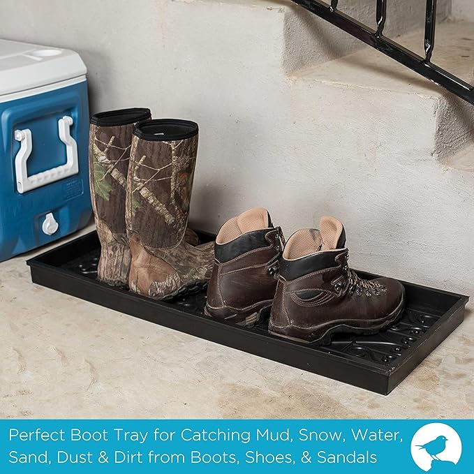 BIRDROCK HOME Rubber Boot Tray | 34 inch Decorative Boot Tray | Waterproof for All Weather Indoor or Outdoor Use | Dog Bowl Tray