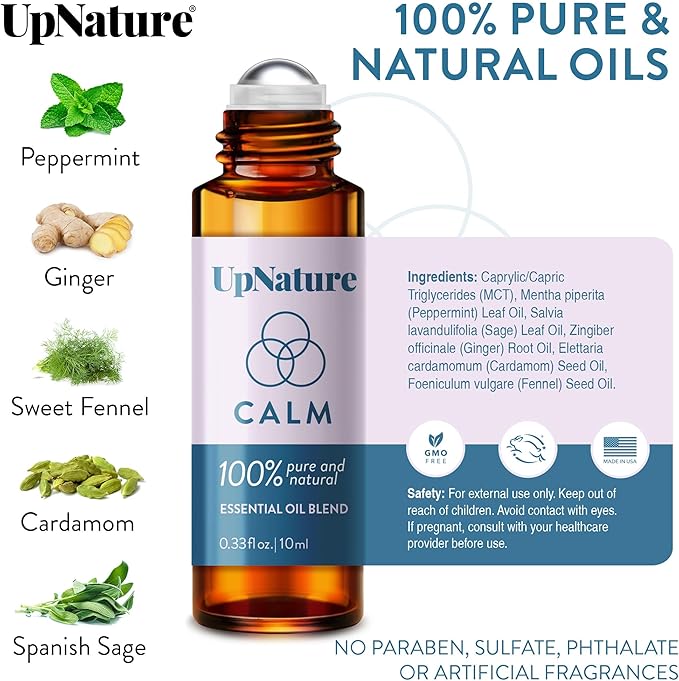 UpNature Calm Essential Oil Roll On - Self Care Gifts for Women - 100% Natural Stress Relief Aromatherapy Blend – Relaxation Gifts for Teens Girls
