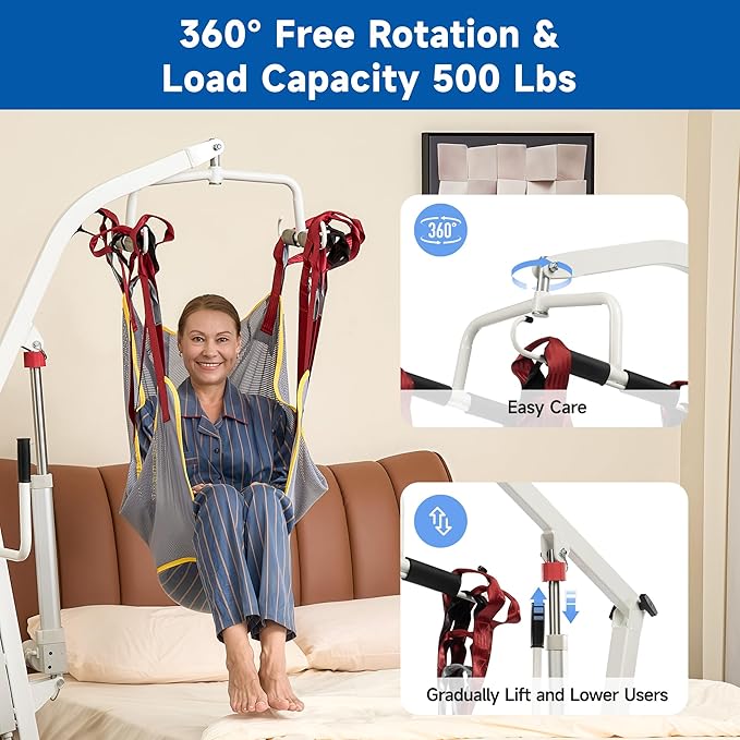 Electric Patient Lift, Medical Transfer Lift with Sling for Seniors, Sit to Stand Lift for Elderly, for Home and Hospital Use Seniors Easy-Assembly, Battery-Powered, 500lb Weight Capacity