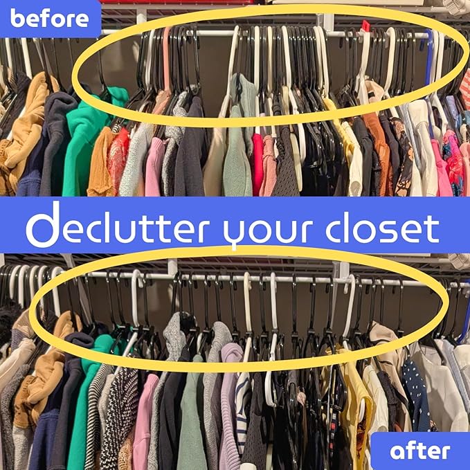 Hanger Hooks - Space-Saving Closet Organizers - Connector Hooks for Clothes, Accessories & Bags - 20 Pack of Black