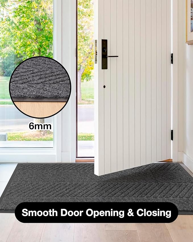 4′ x 6′ Heavy Duty Front Door Mat Indoor Outdoor Entrance, Large Non-Slip All Weather Commercial Floor Mat for Entryway, Low Profile Waterproof Vinyl Rug for House (48" x 72", Charcoal Grey)