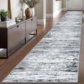 Modern Abstract Runner Rug 2.6x16, Black Grey White Washable Long Kitchen Runner Non-Slip Soft Hallway Rug Runner Thin Print Faux Wool Carpet for Entryway Bedroom Laundry Room Indoor Home Decor