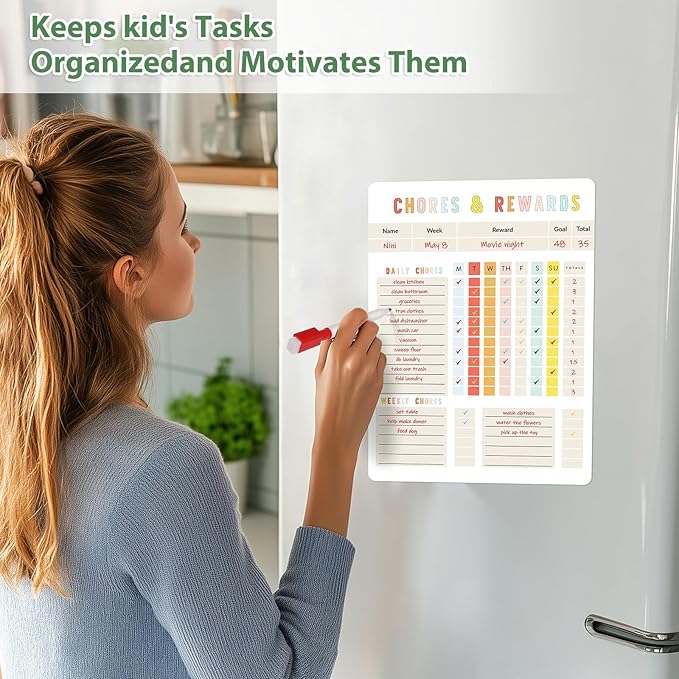 Magnetic Dry Erase Chore Chart - 8.5"x12" Behavior Responsibility Chore Board for Kids, Teenagers - 6 Extra Fine Point Markers Included - Shipped Flat 2 Pcs