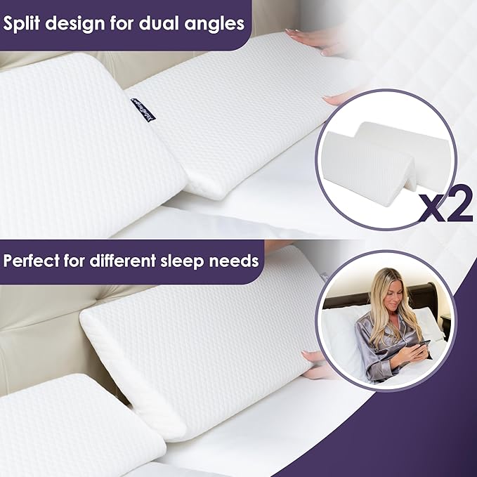 Bed Wedge Pillow Set for Headboard Gap Up to 7", Triangle Gap Filler for Bed, Mattress Wedge Gap Filler, Headboard Space Filler, Corner Pillow, White Half Queen 30" (2-pk)